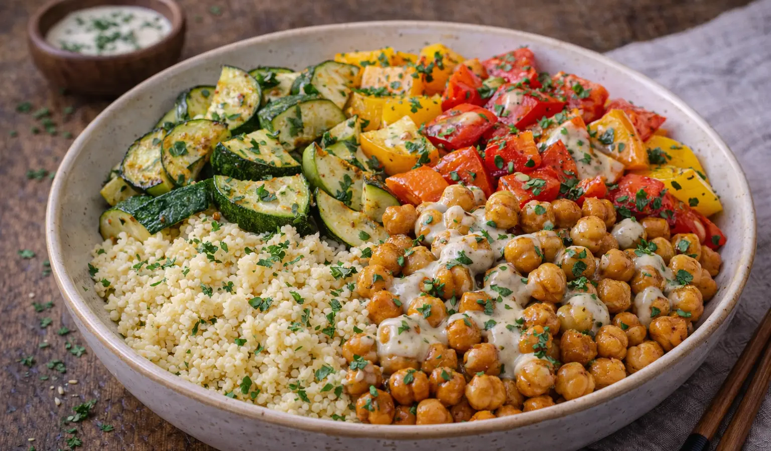 Bowl z ciecierzycą i pieczonymi warzywami