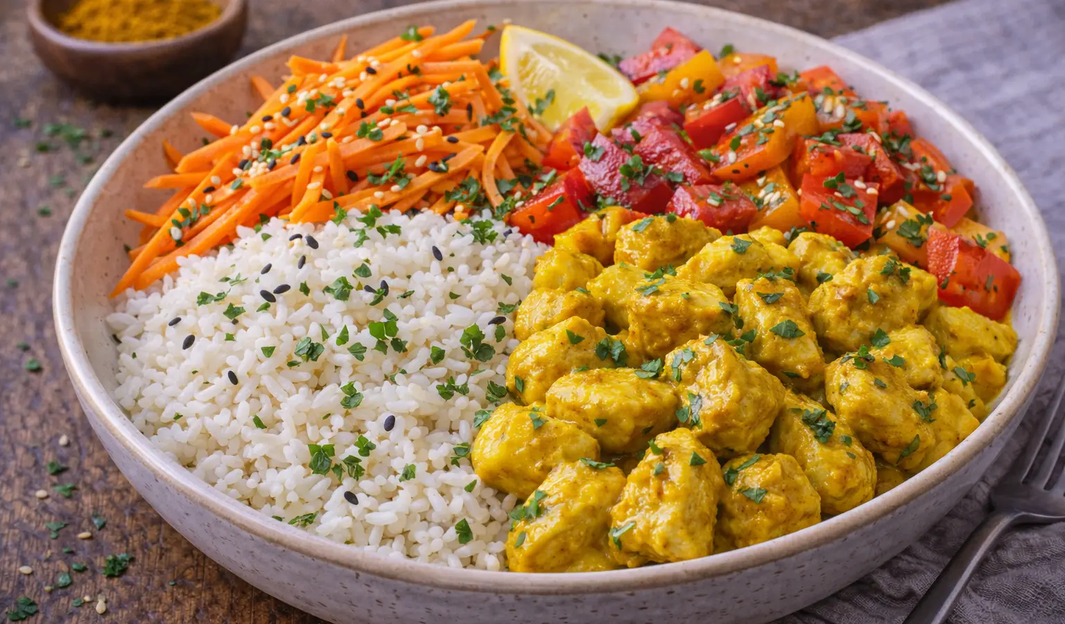 Bowl z kurczakiem curry i ryżem