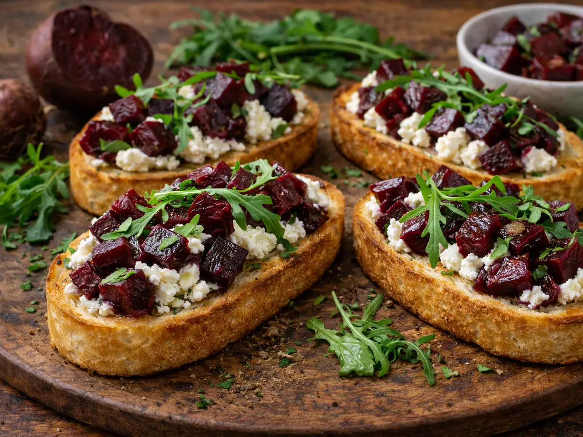 Bruschetta z kozim serem i burakiem