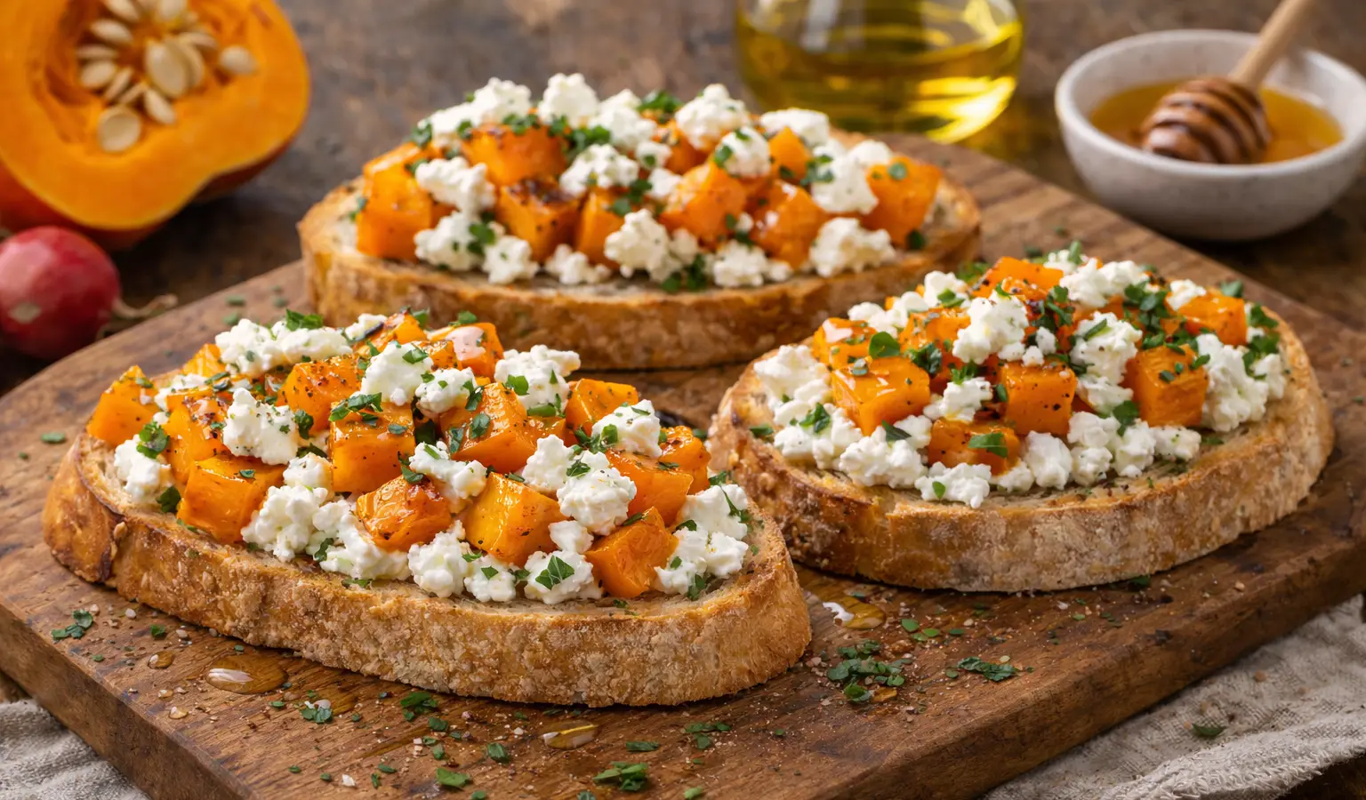 Bruschetta z pieczoną dynią i fetą