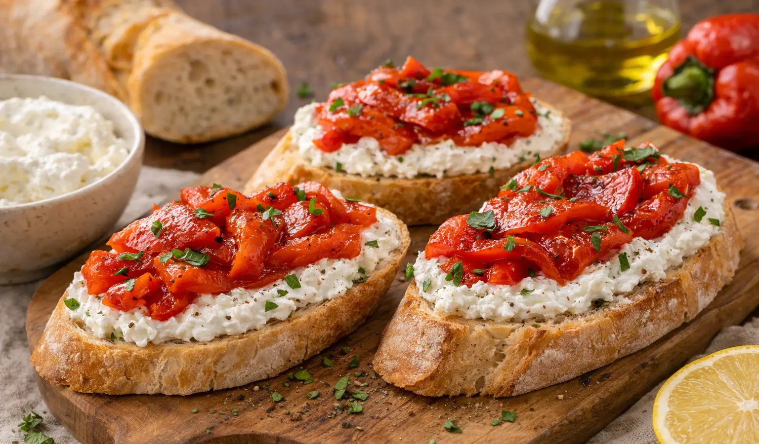 Bruschetta z ricottą i pieczoną papryką