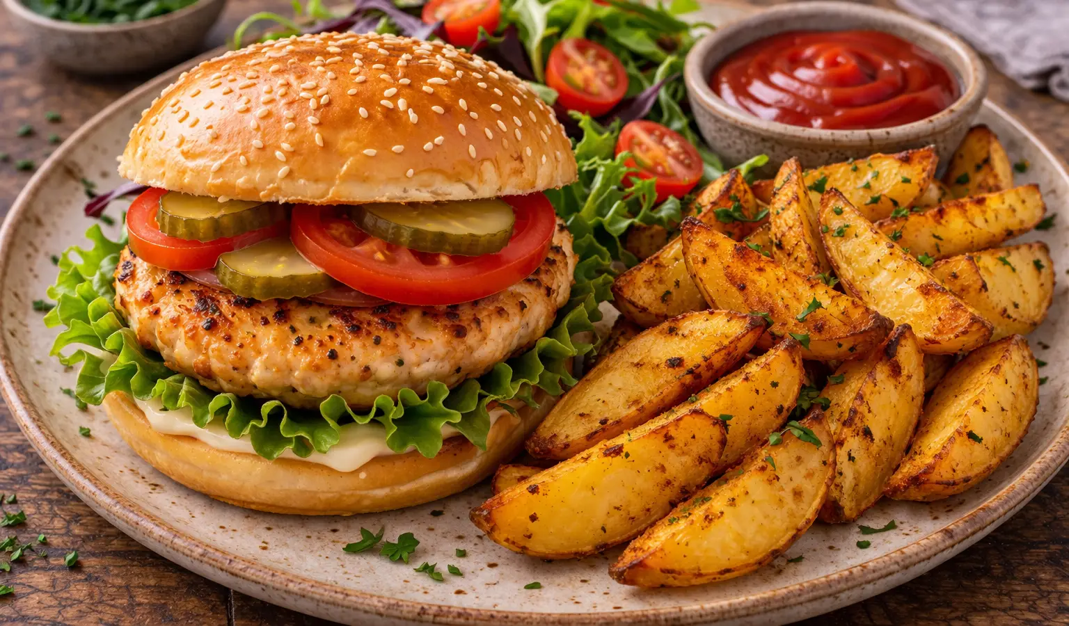 Burgery z indyka z pieczonymi ziemniakami