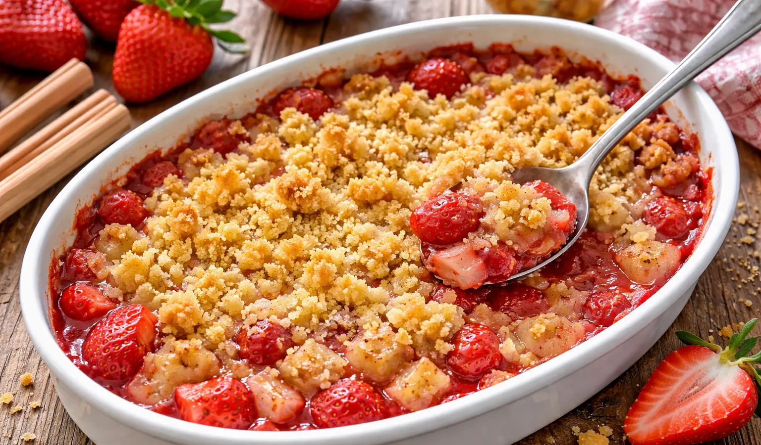 Crumble z rabarbarem i truskawkami