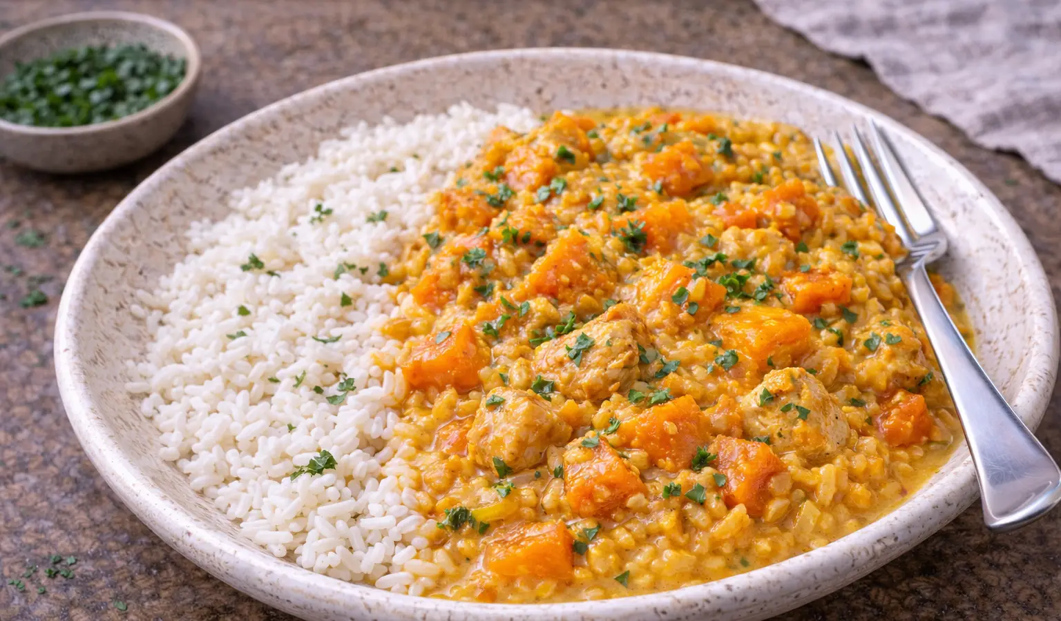 Curry z batatem i czerwoną soczewicą