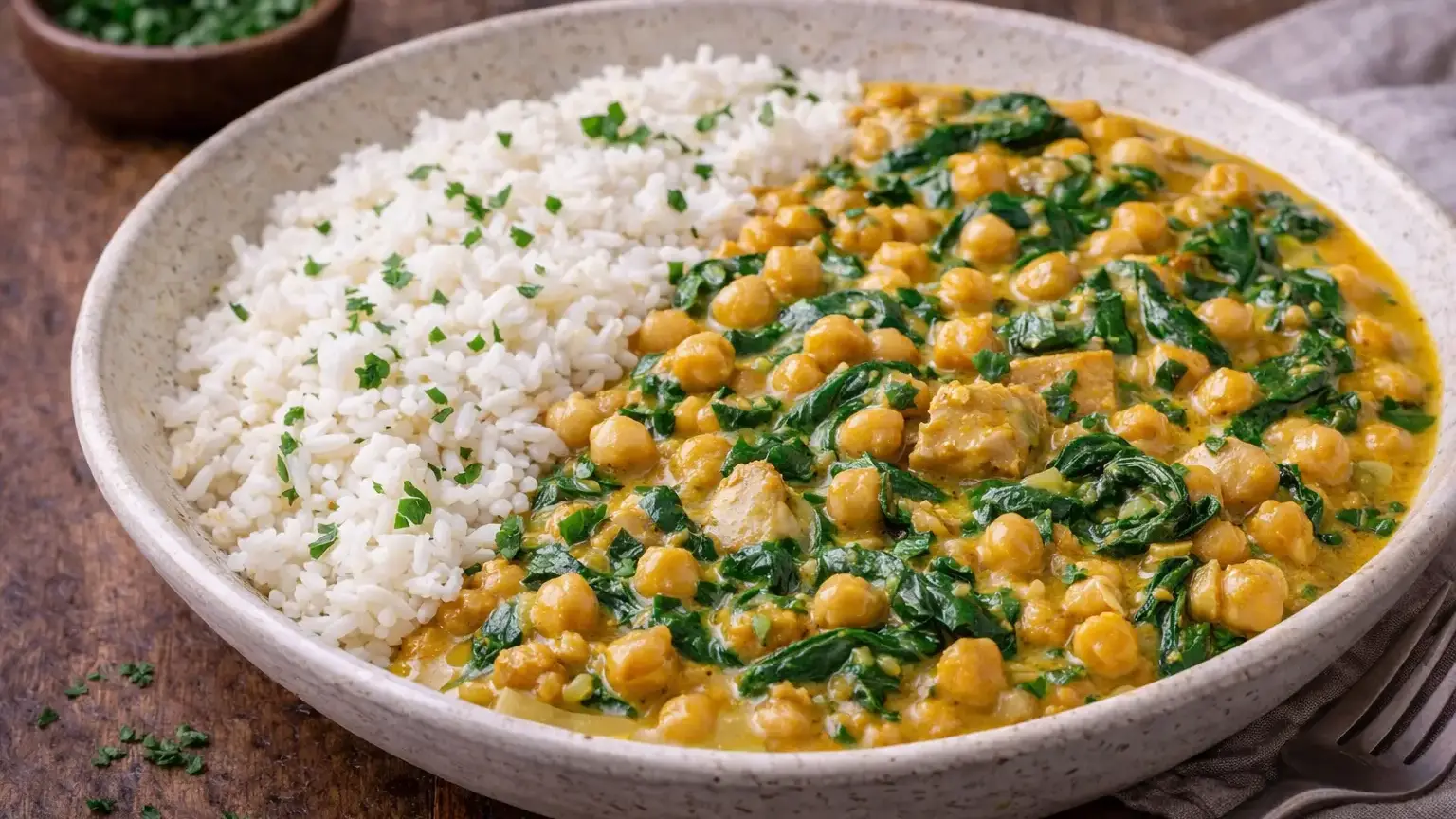 Curry z ciecierzycą i szpinakiem