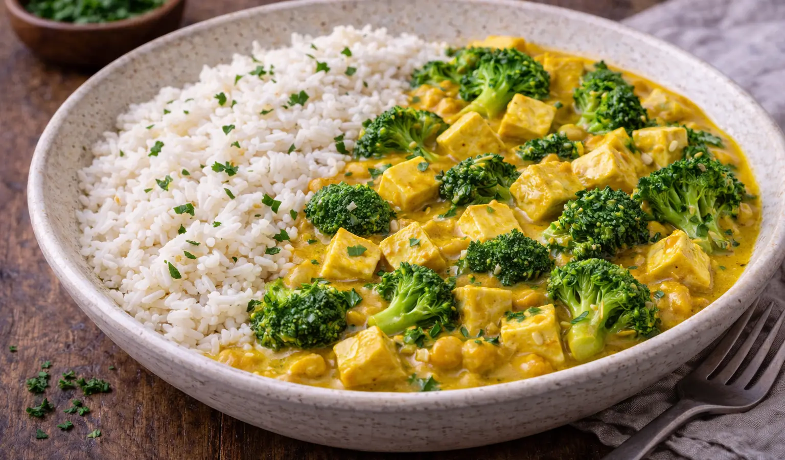 Curry z tofu i brokułem