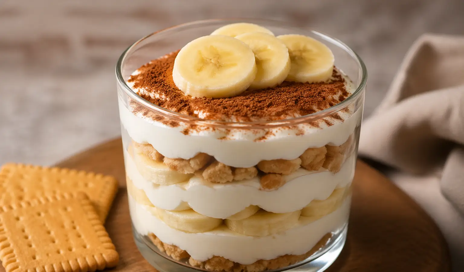 Deser warstwowy z herbatnikami i bananem