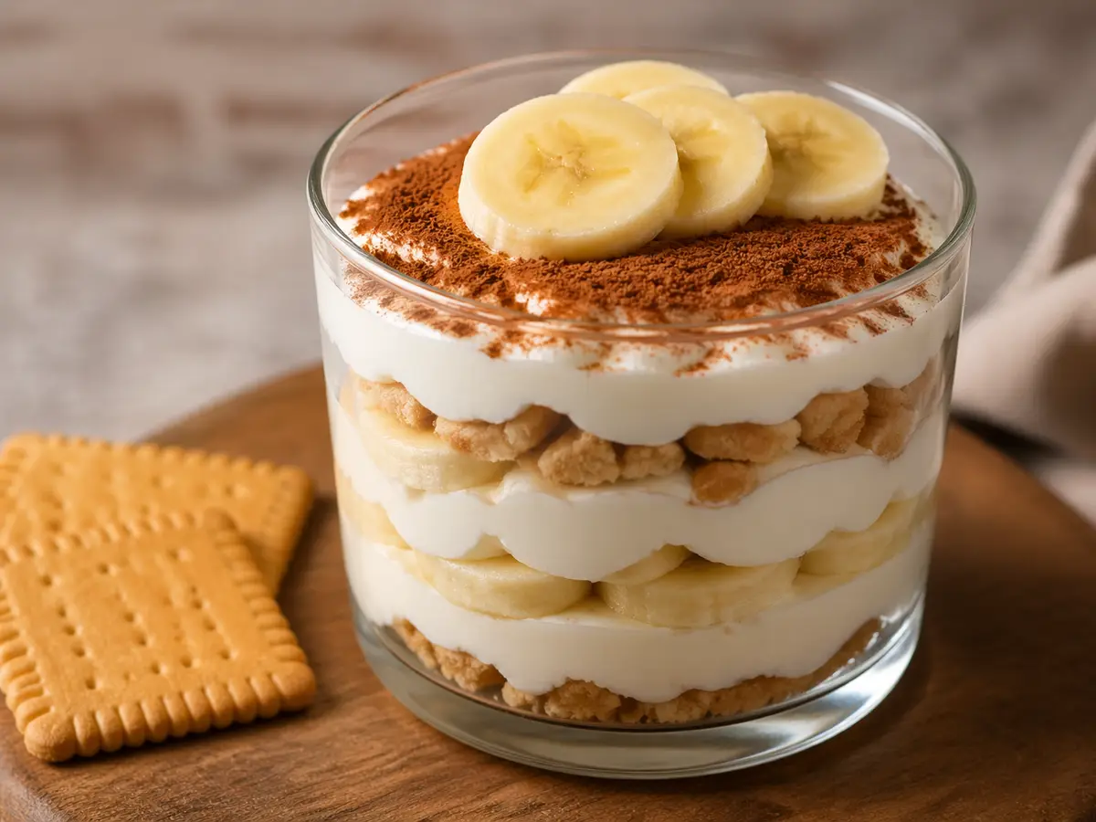 Deser warstwowy z herbatnikami i bananem