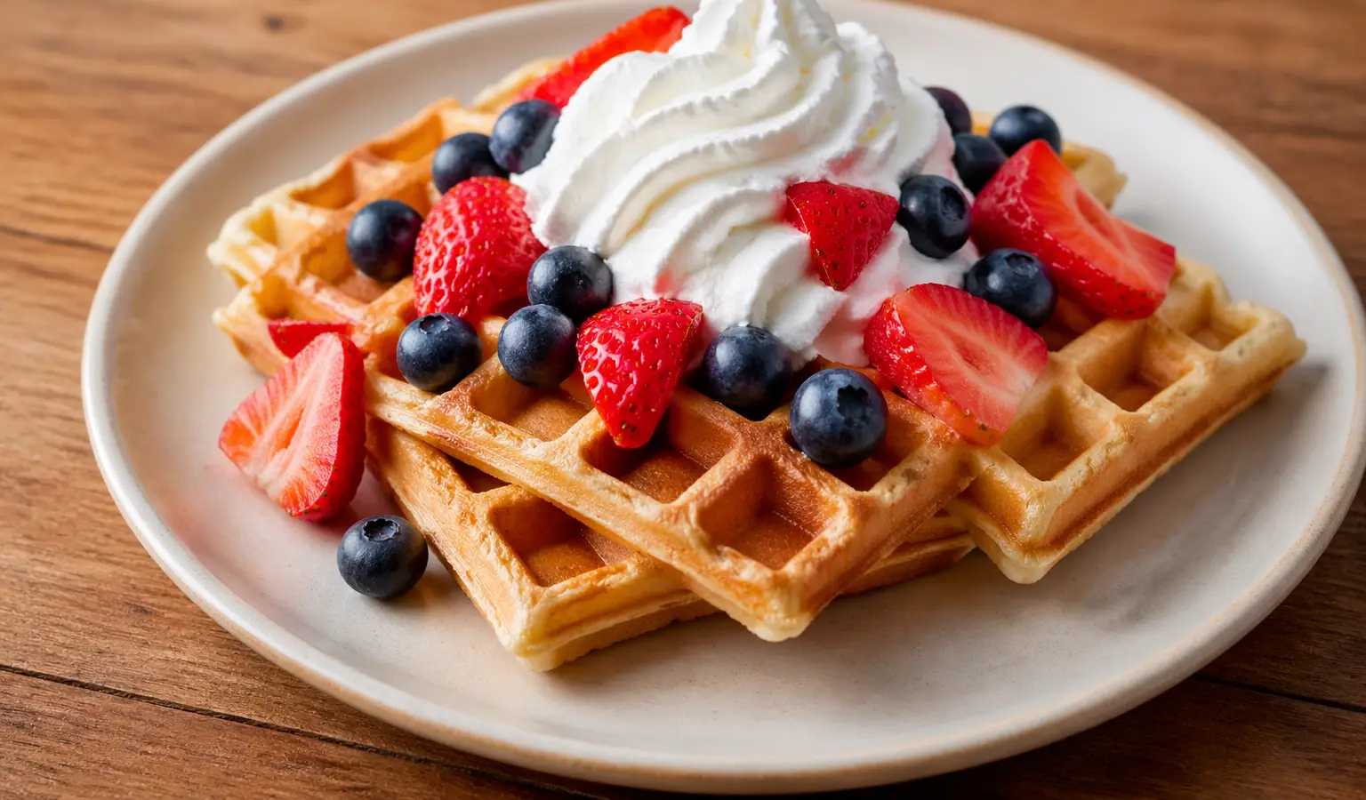 Gofry z bitą śmietaną i owocami