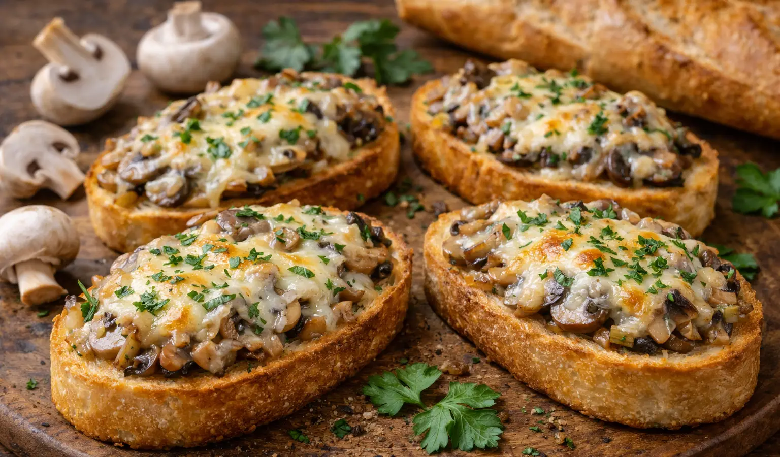 Grzanki z pieczarkami i serem