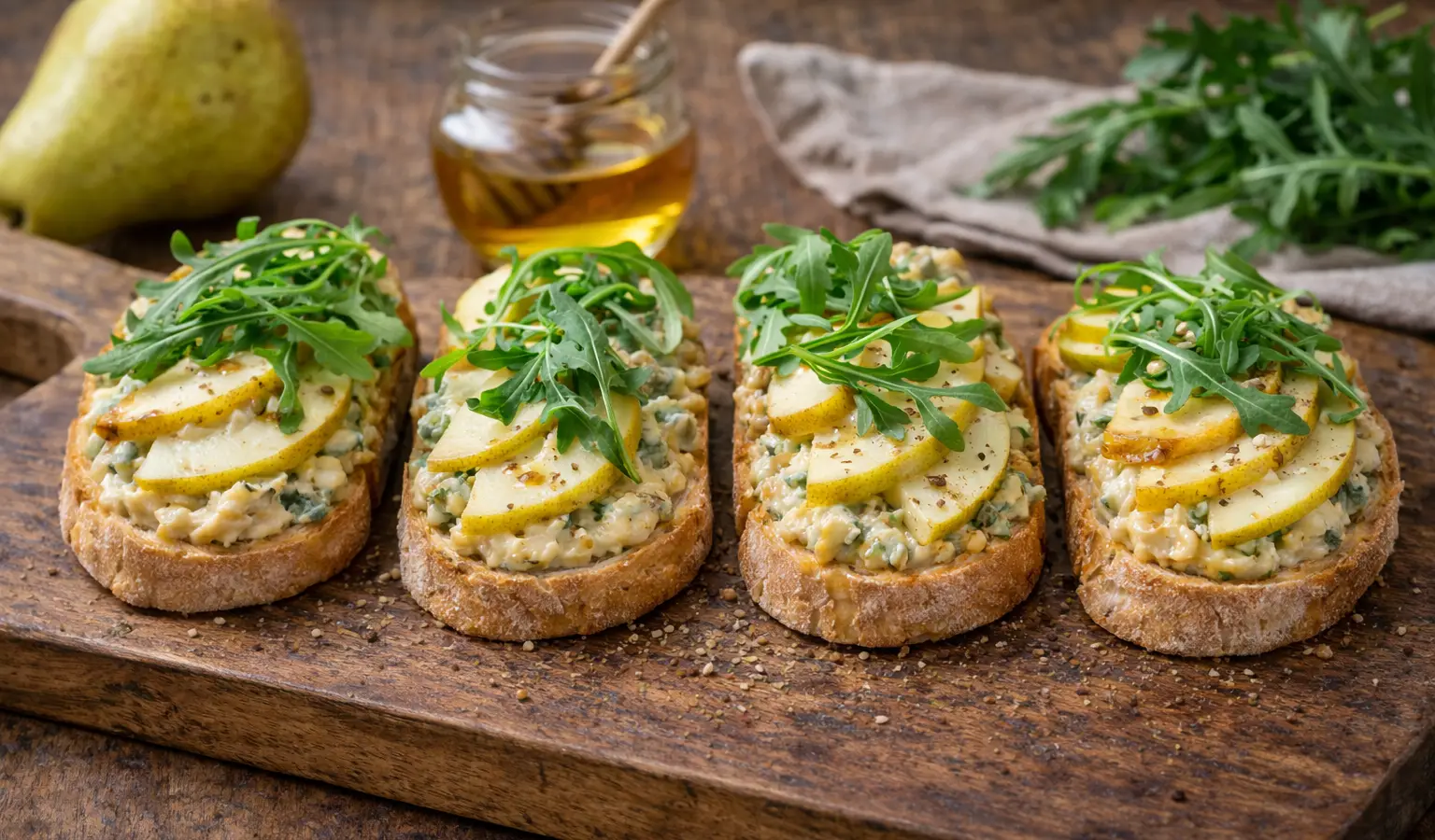 Grzanki z serem pleśniowym i gruszką