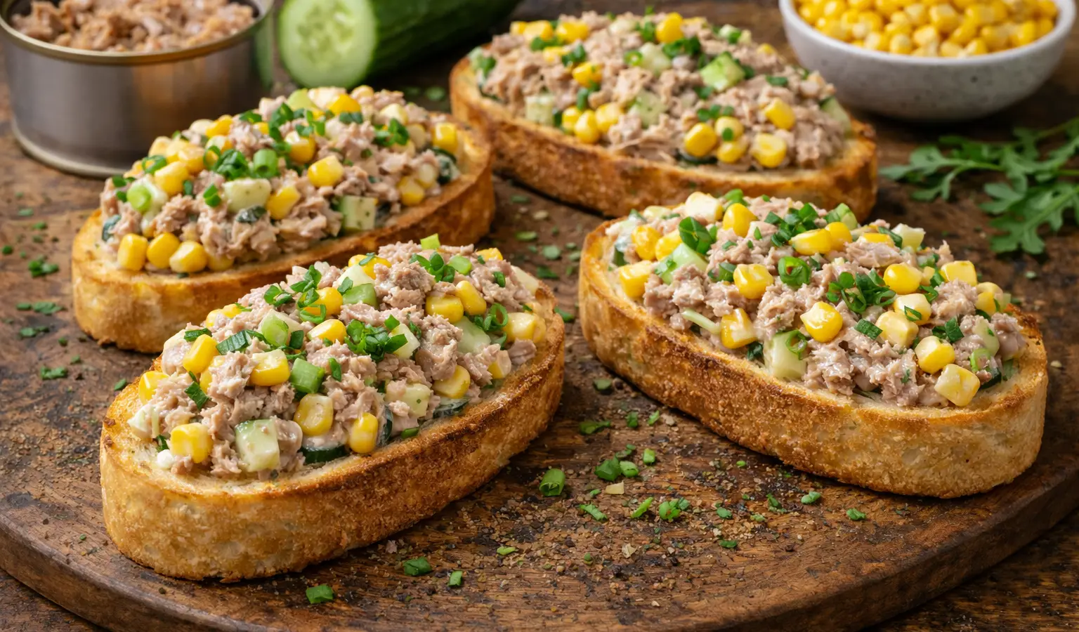 Grzanki z tuńczykiem i kukurydzą