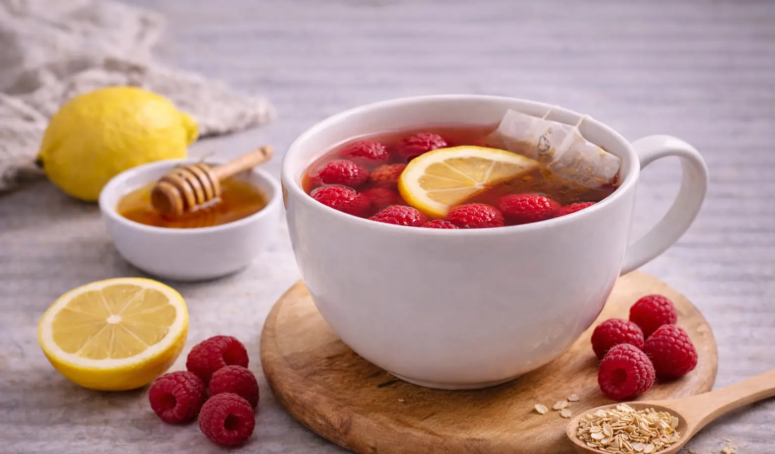 Herbata z malinami i cytryną