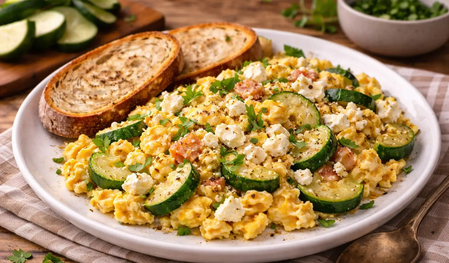 Jajecznica z cukinią i fetą