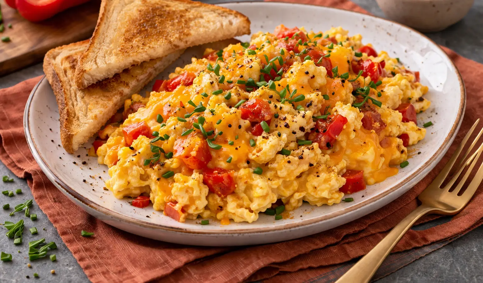 Jajecznica z papryką i serem cheddar