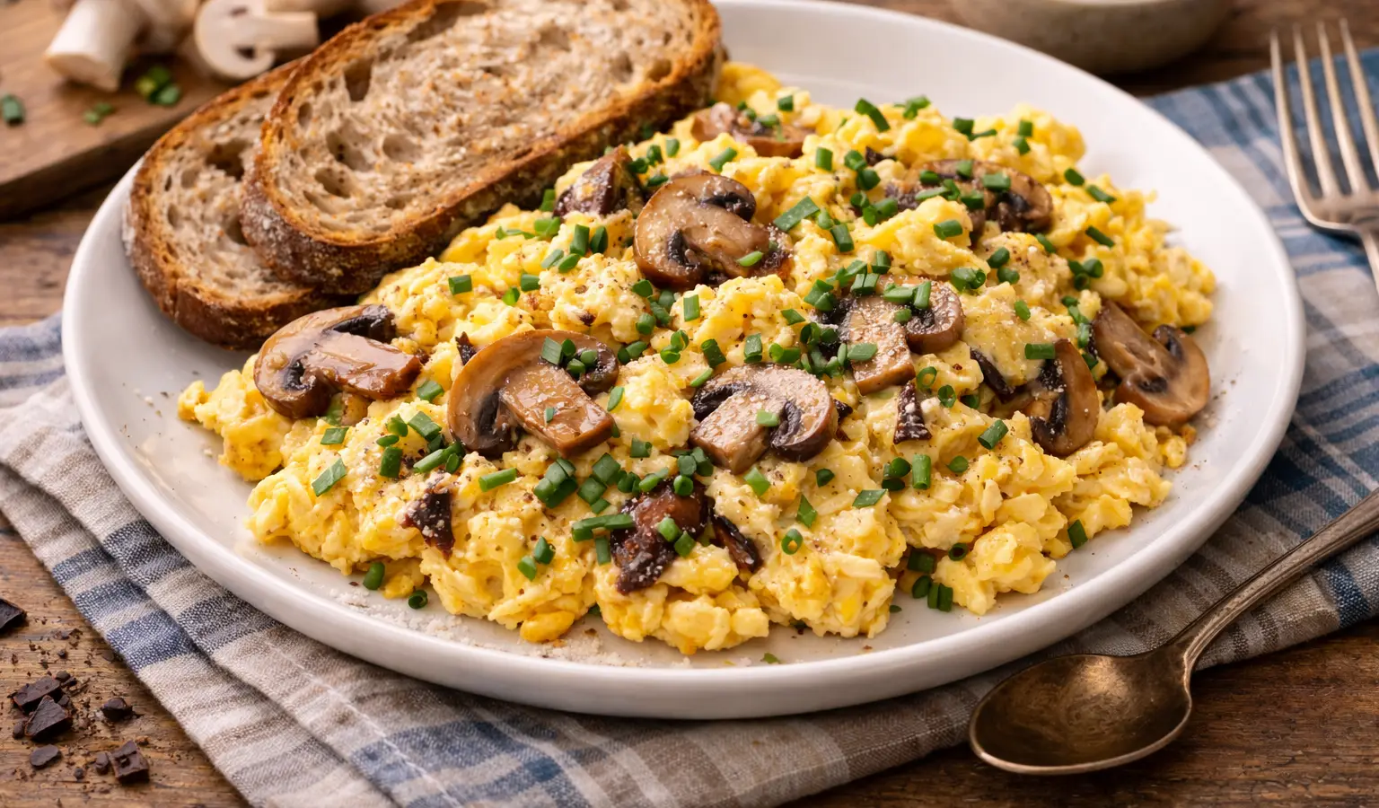 Jajecznica z pieczarkami i szczypiorkiem