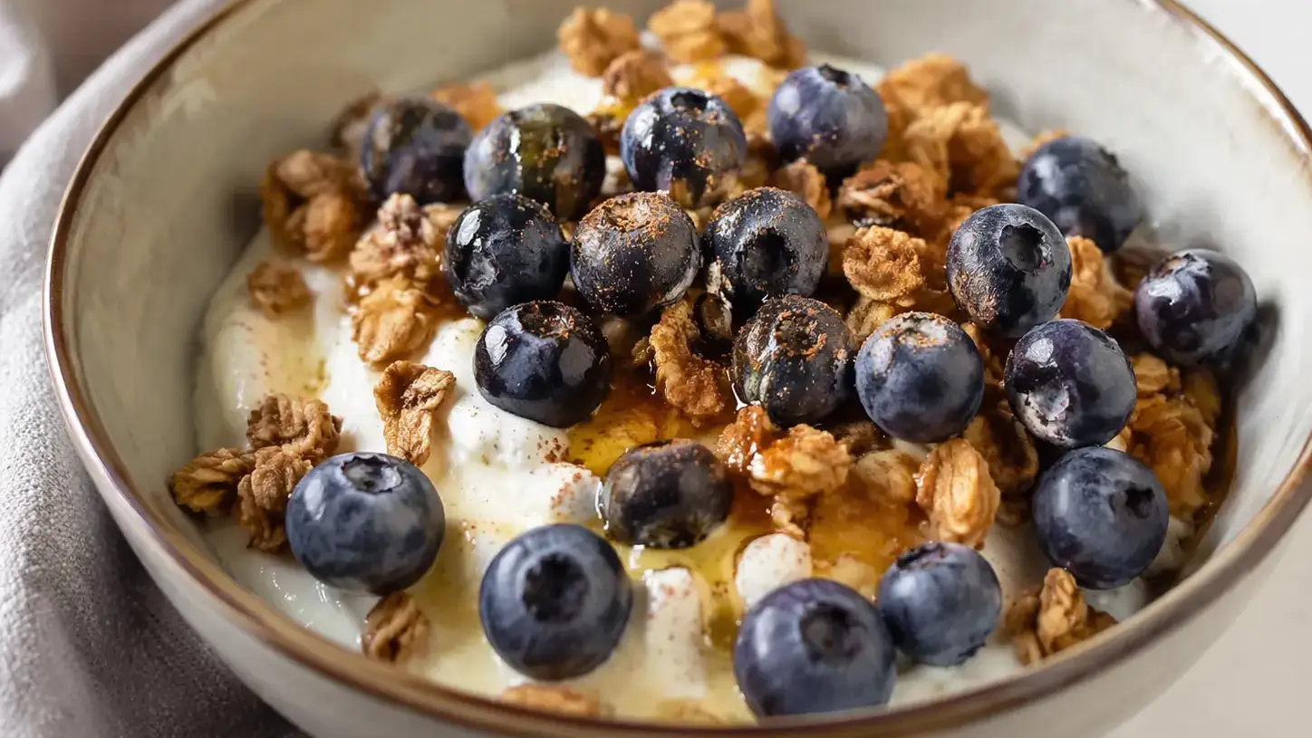 Jogurt z granolą i borówkami