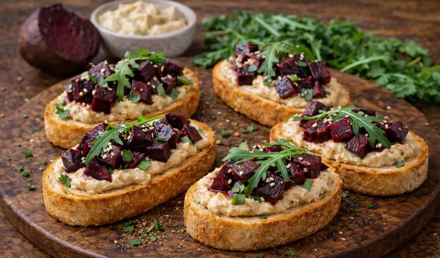 Kanapeczki z hummusem i pieczonym burakiem