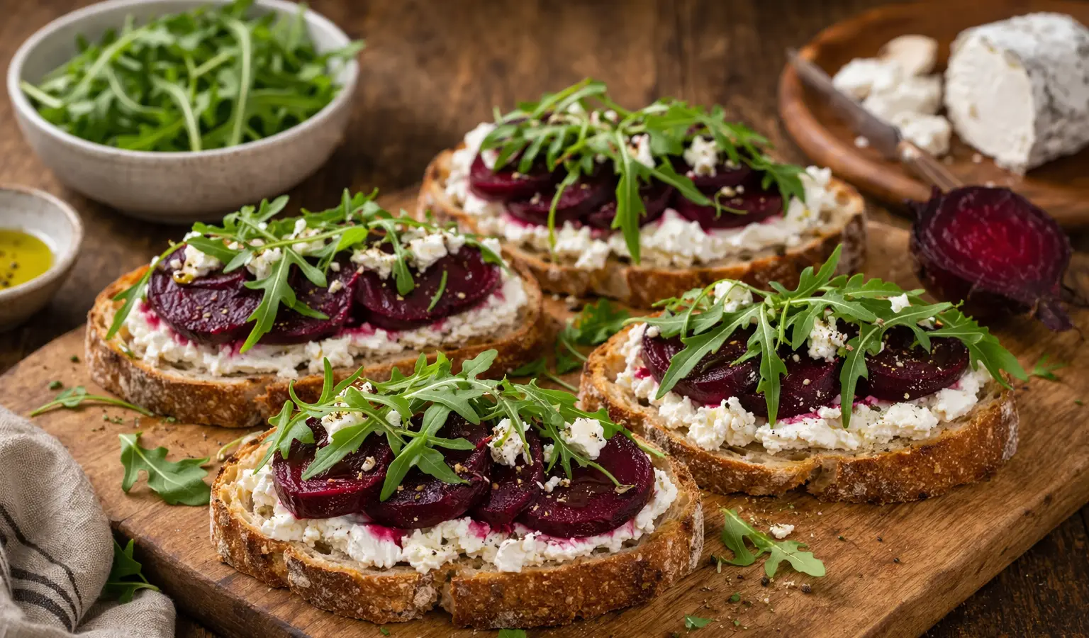 Kanapki z kozim serem i pieczonym burakiem
