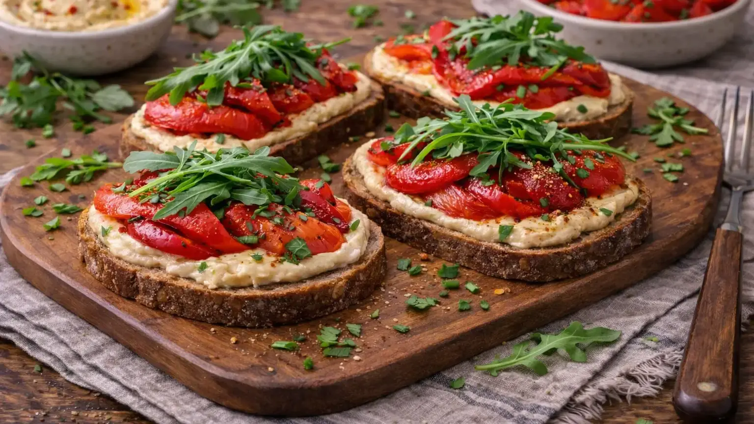 Kanapki z hummusem i pieczoną papryką