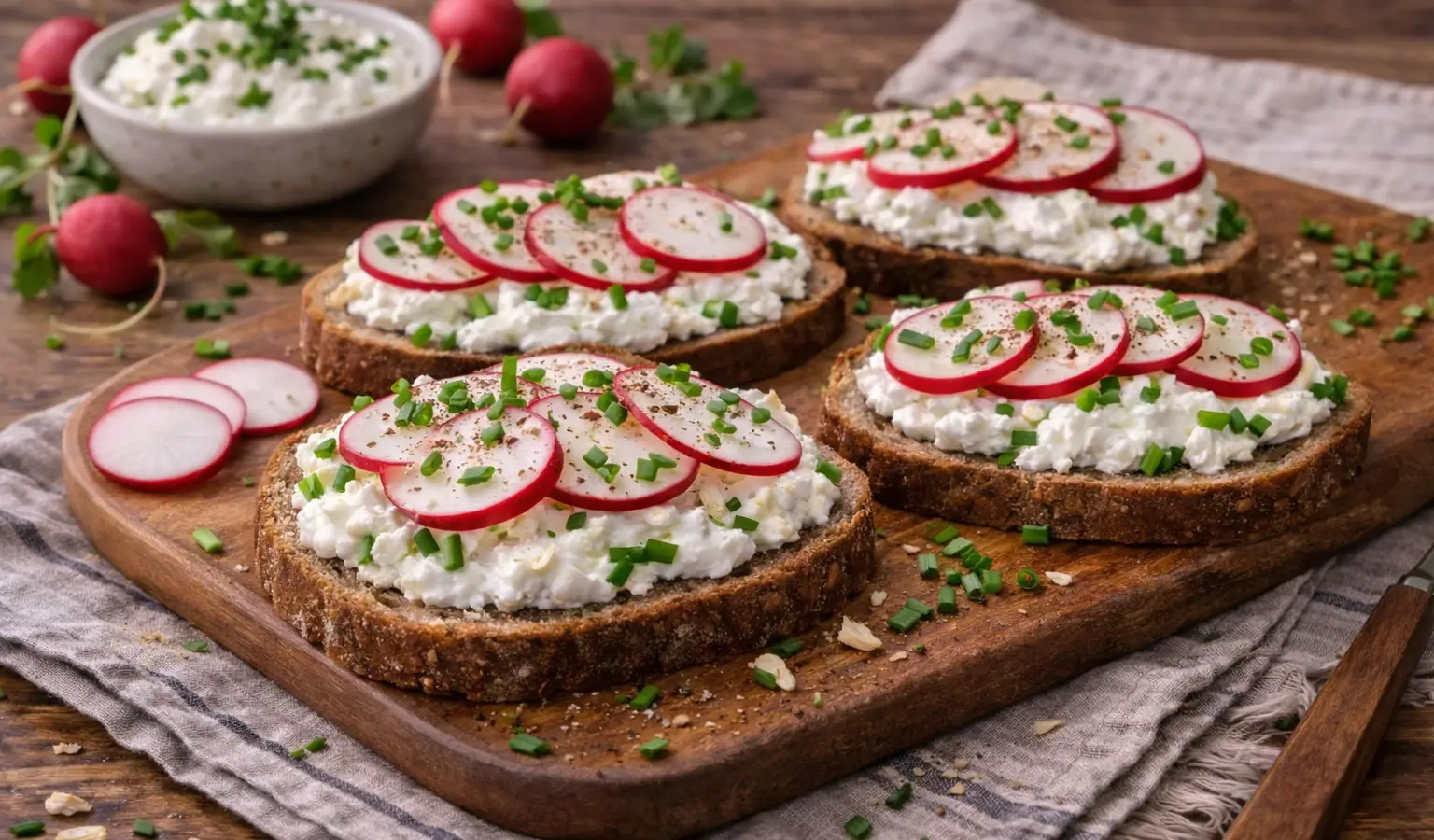 Kanapki z twarożkiem, rzodkiewką i szczypiorkiem