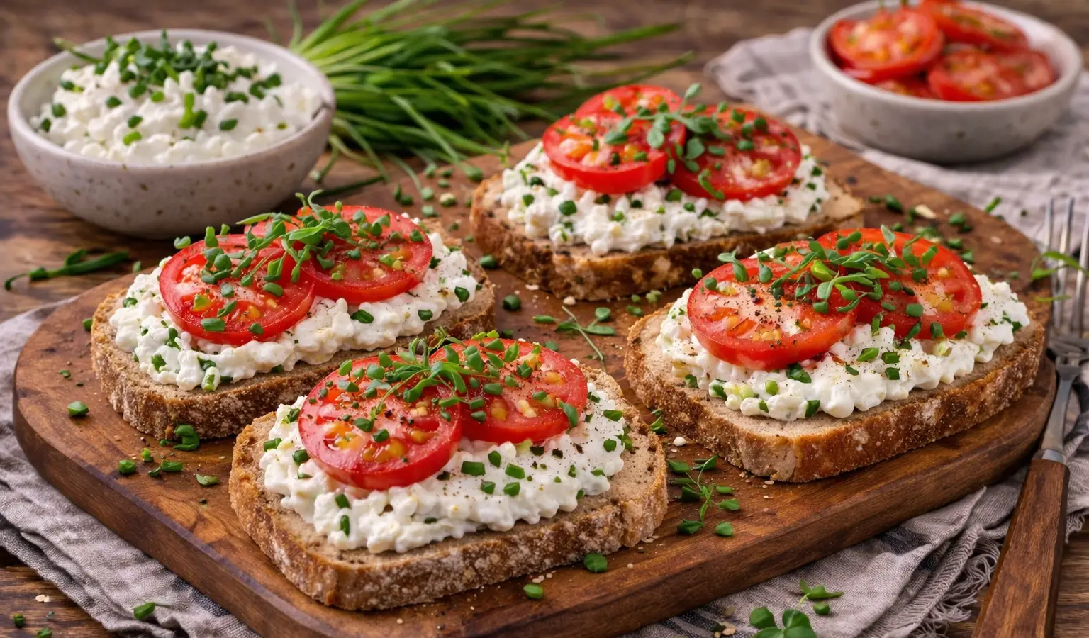 Kanapki z serkiem wiejskim i szczypiorkiem