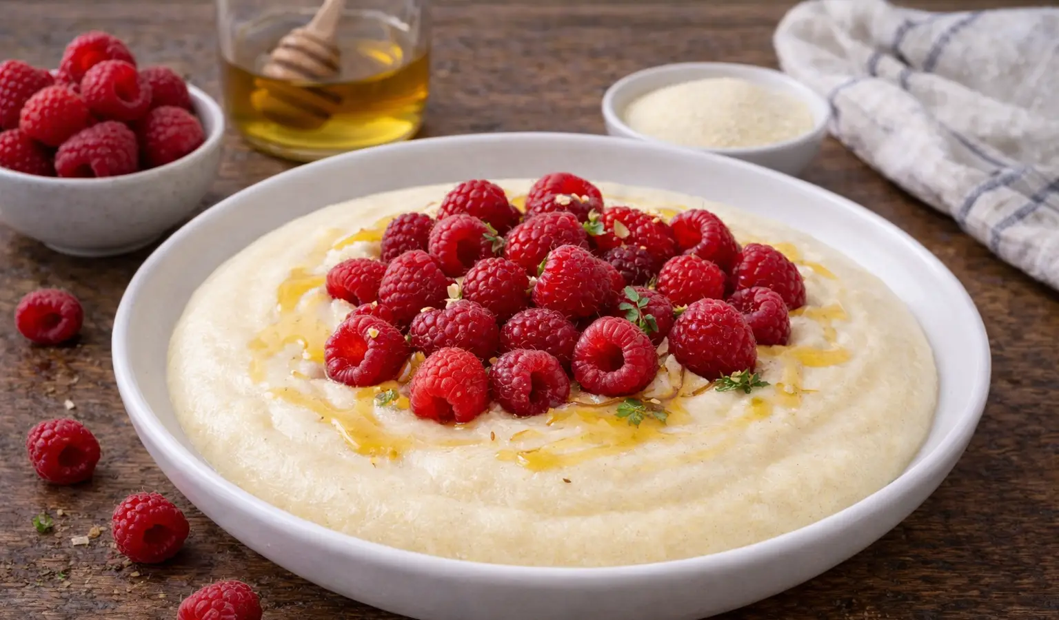 Kasza manna z malinami