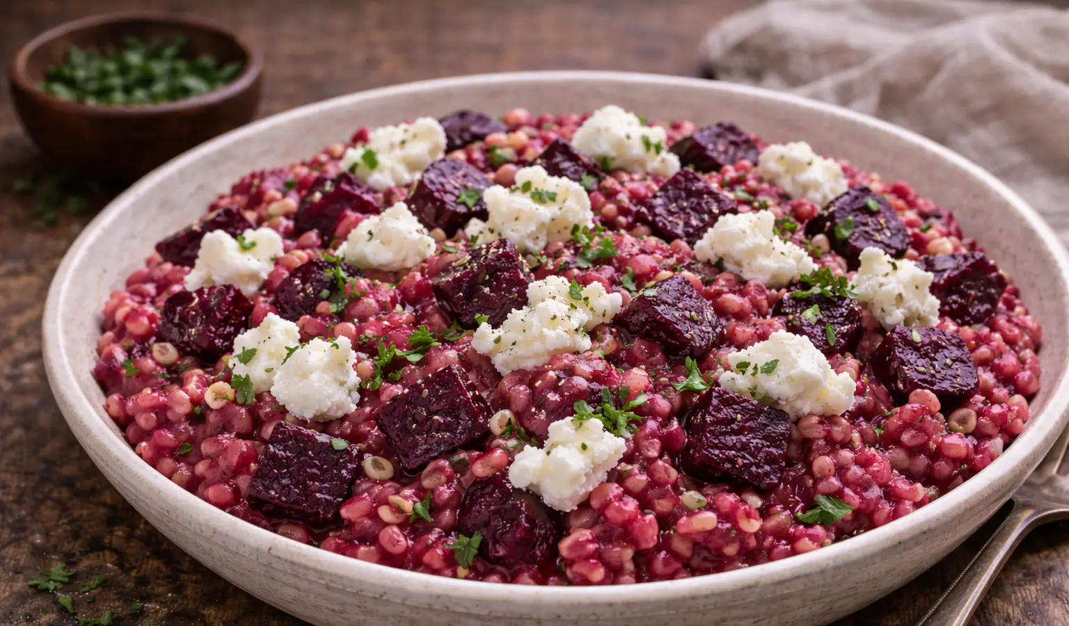 Kaszotto z pieczonym burakiem i kozim serem