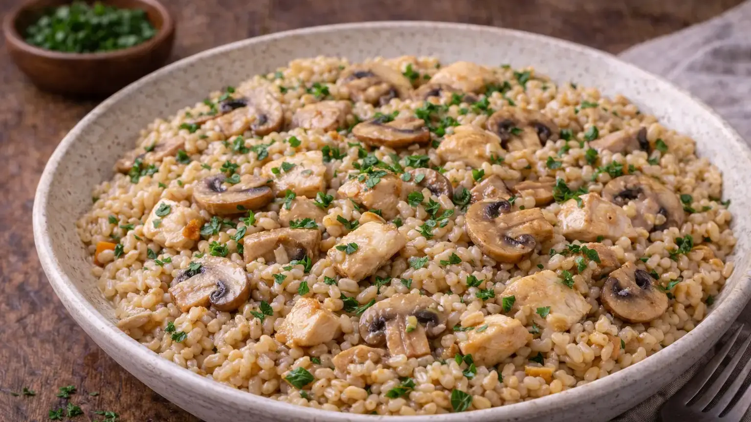 Kaszotto z kurczakiem i pieczarkami