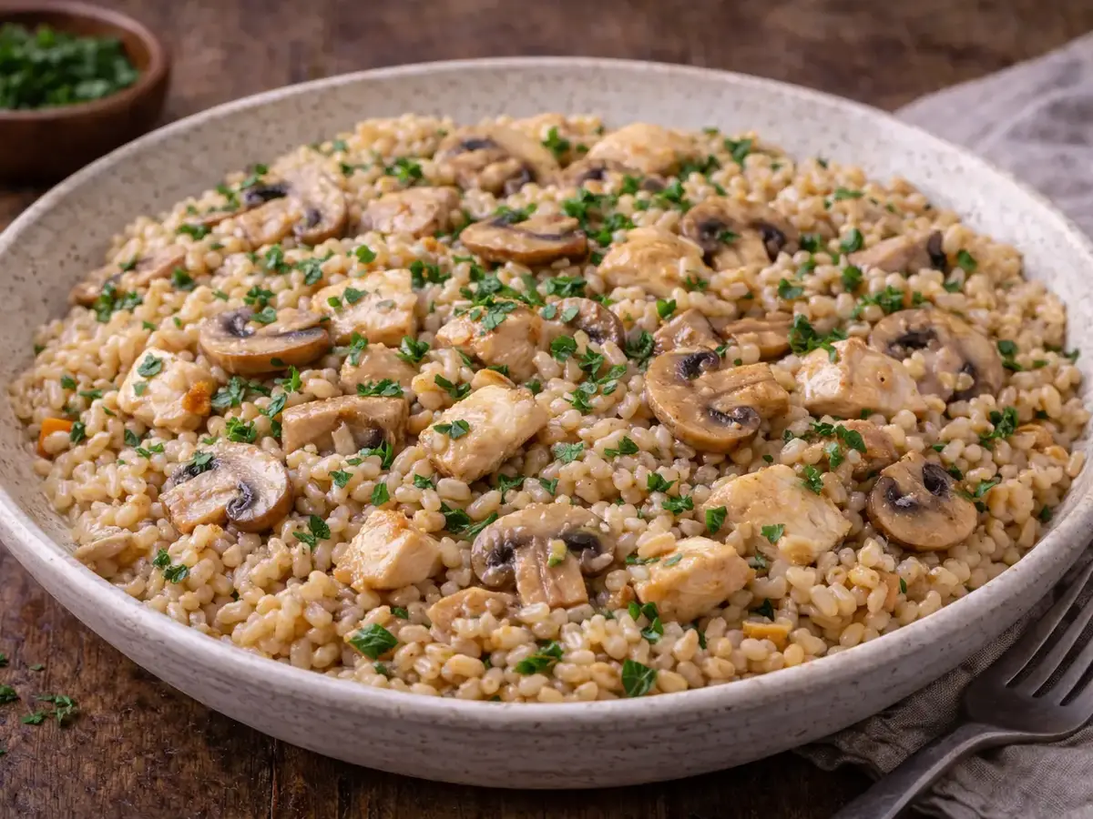Kaszotto z kurczakiem i pieczarkami