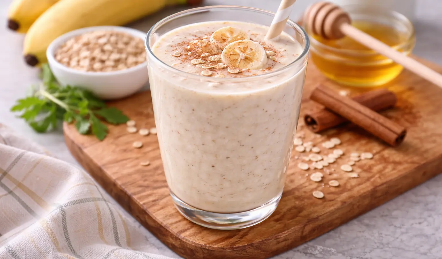 Kefir z bananem i płatkami