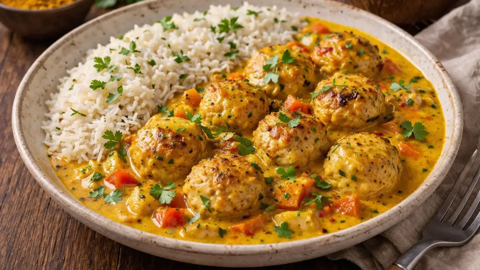 Klopsiki z kurczaka w sosie curry