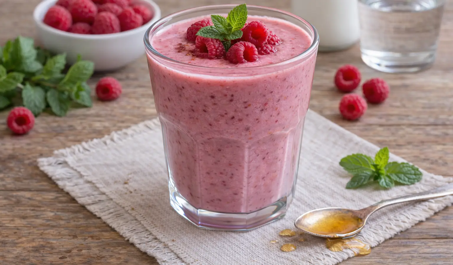 Kefir z malinami i miętą