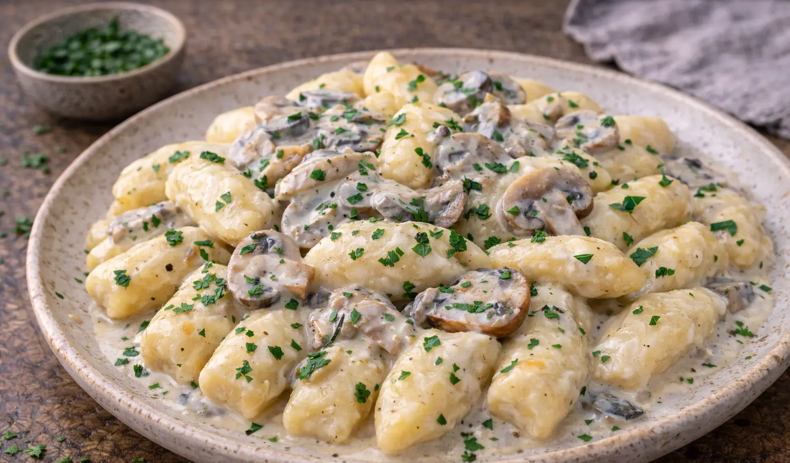 Kopytka z sosem pieczarkowym