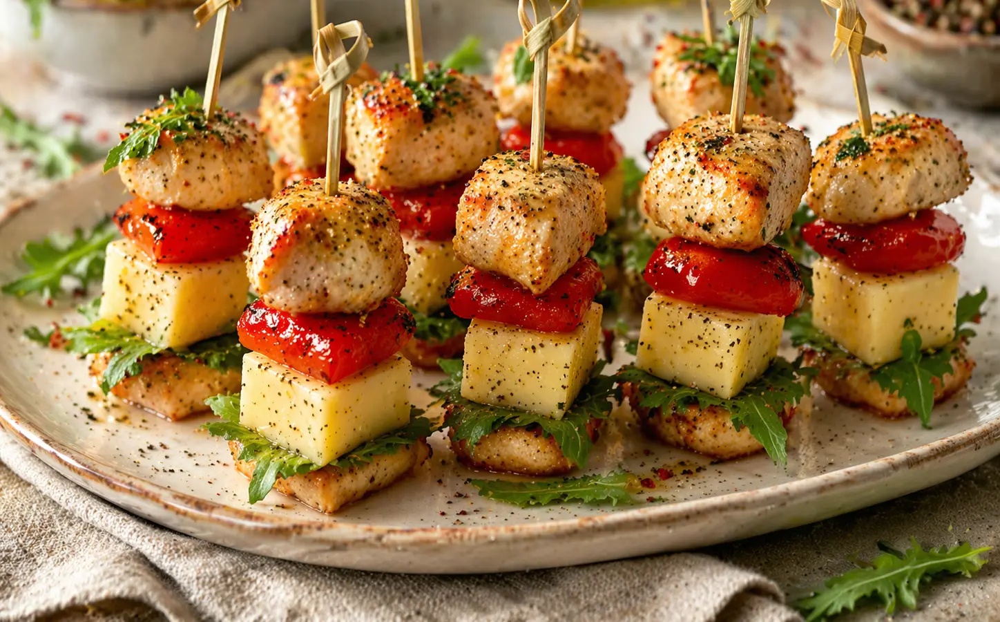 Koreczki z pieczonym kurczakiem i papryką