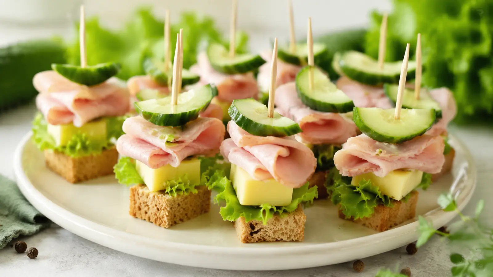 Koreczki z szynką i ogórkiem
