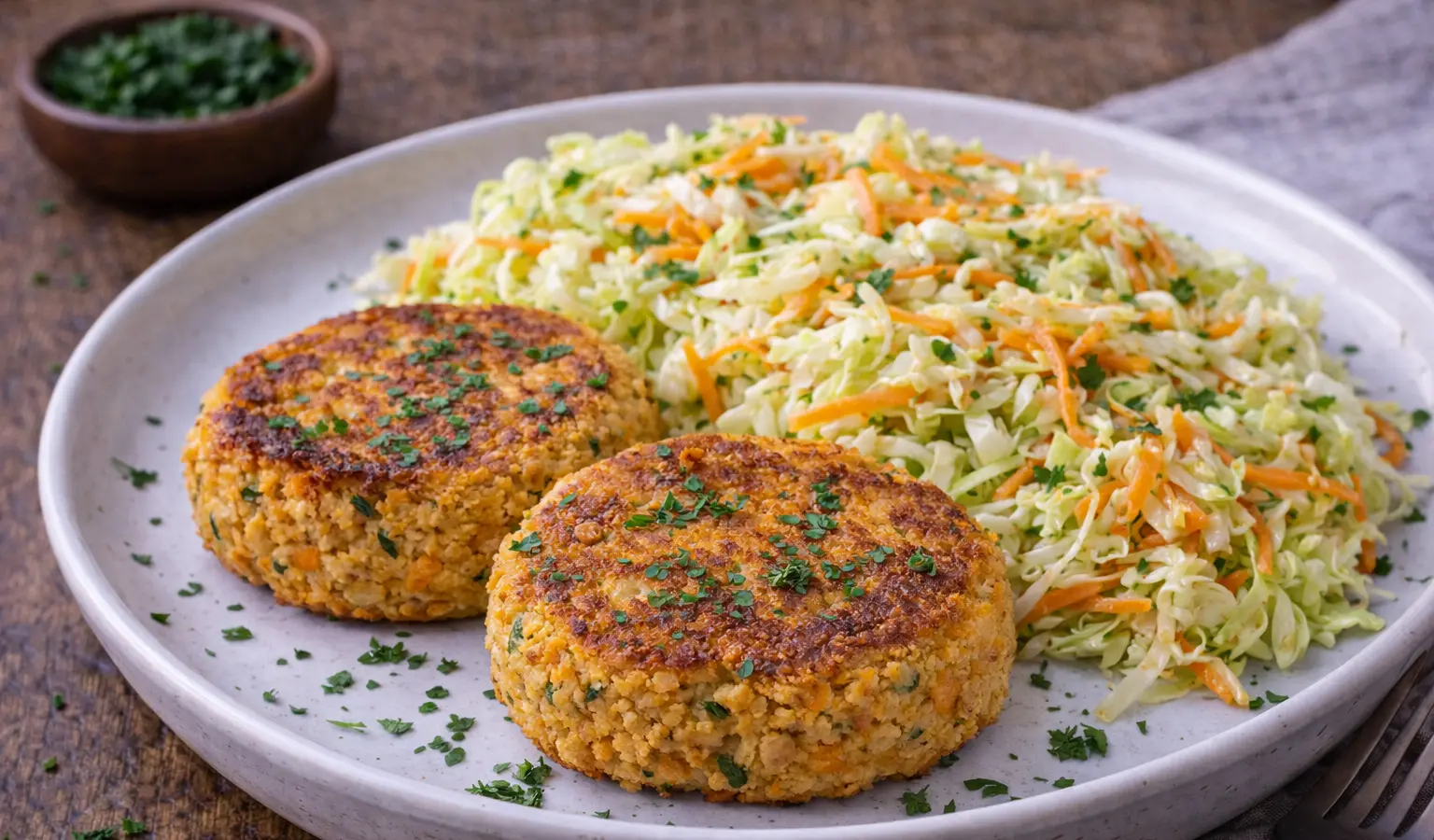 Kotlety z ciecierzycy z surówką