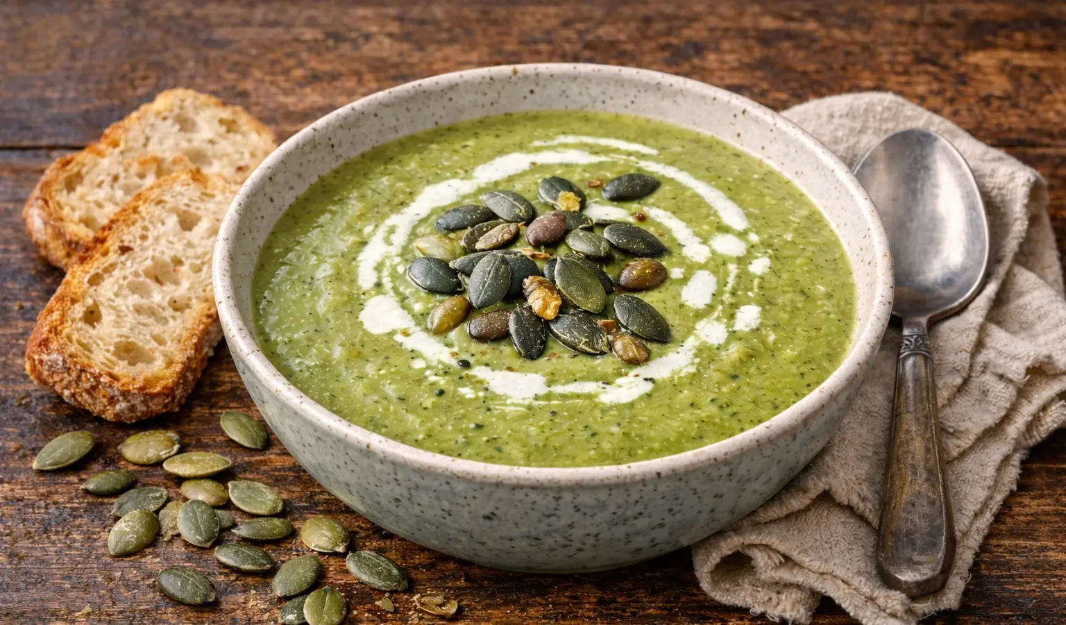 Krem z brokułów z pestkami dyni