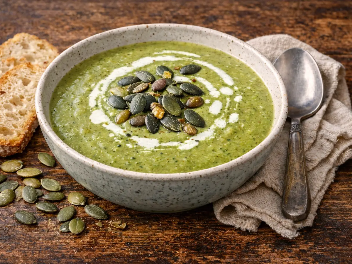 Krem z brokułów z pestkami dyni