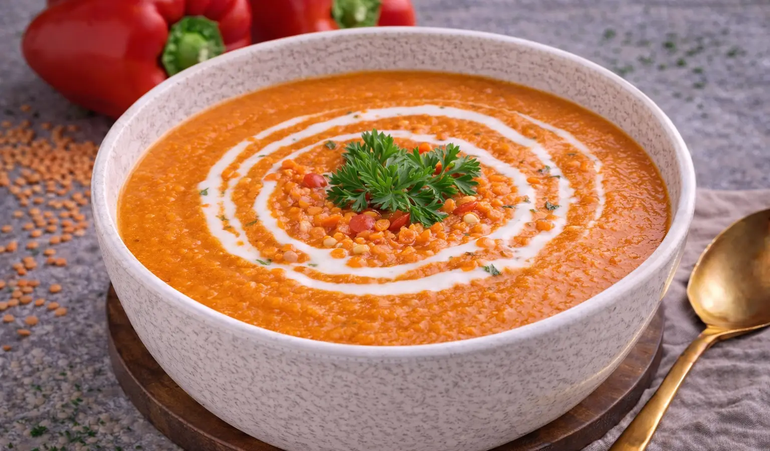 Krem z czerwonej papryki i soczewicy