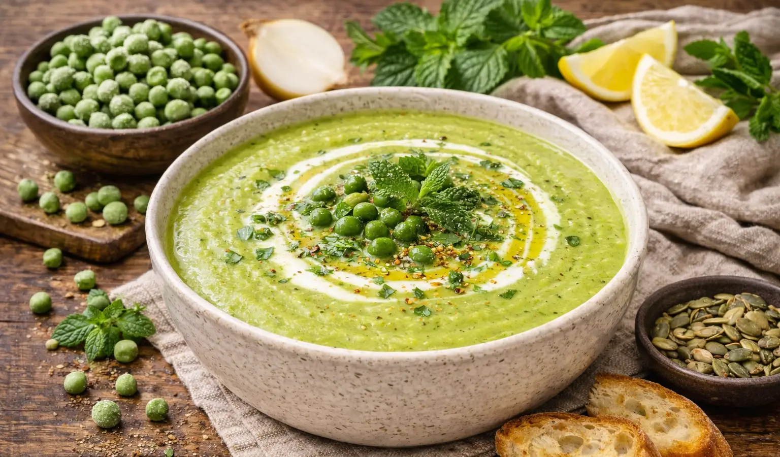 Krem z zielonego groszku z miętą