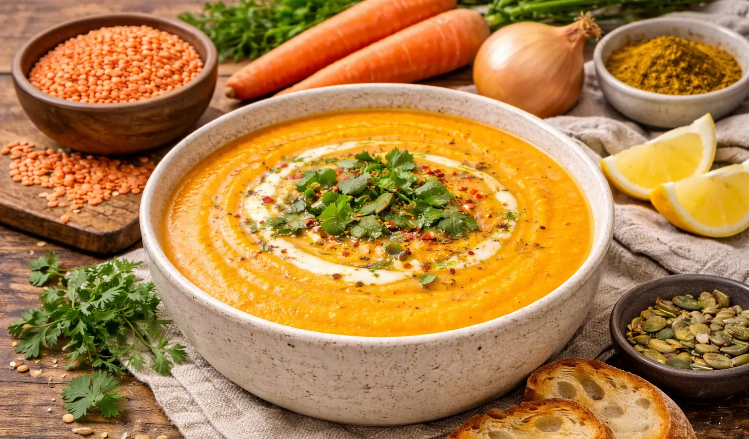 Krem z marchewki i czerwonej soczewicy