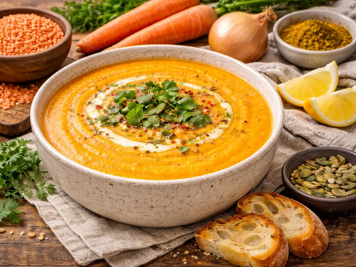 Krem z marchewki i czerwonej soczewicy