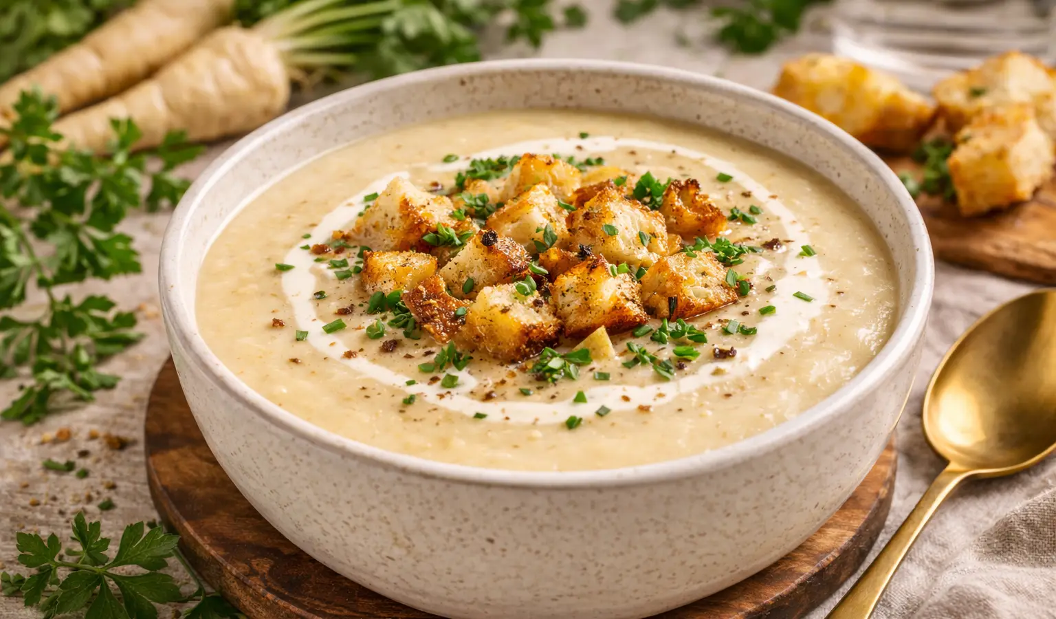 Krem z pietruszki z grzankami