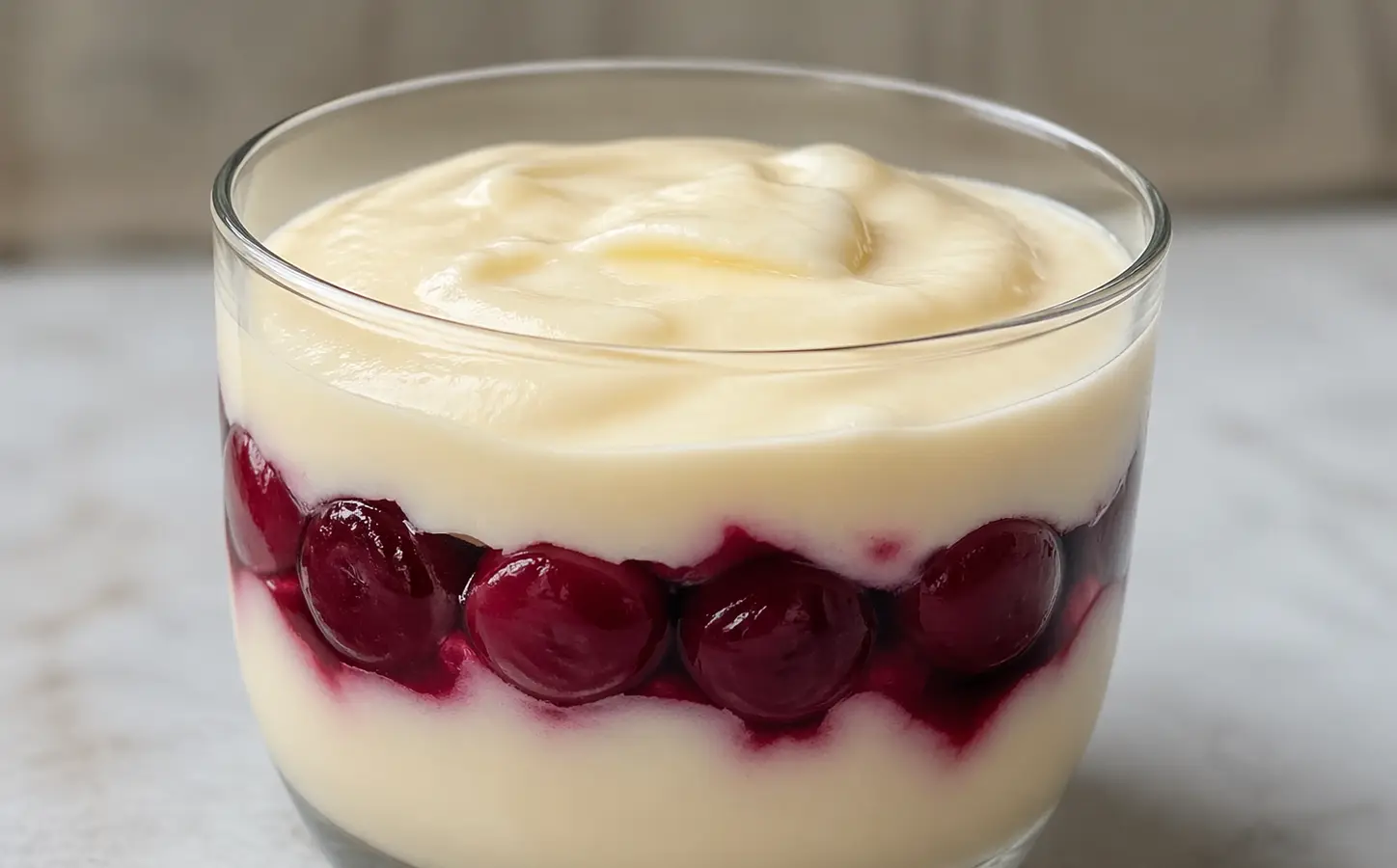 Krem waniliowy z wiśniami