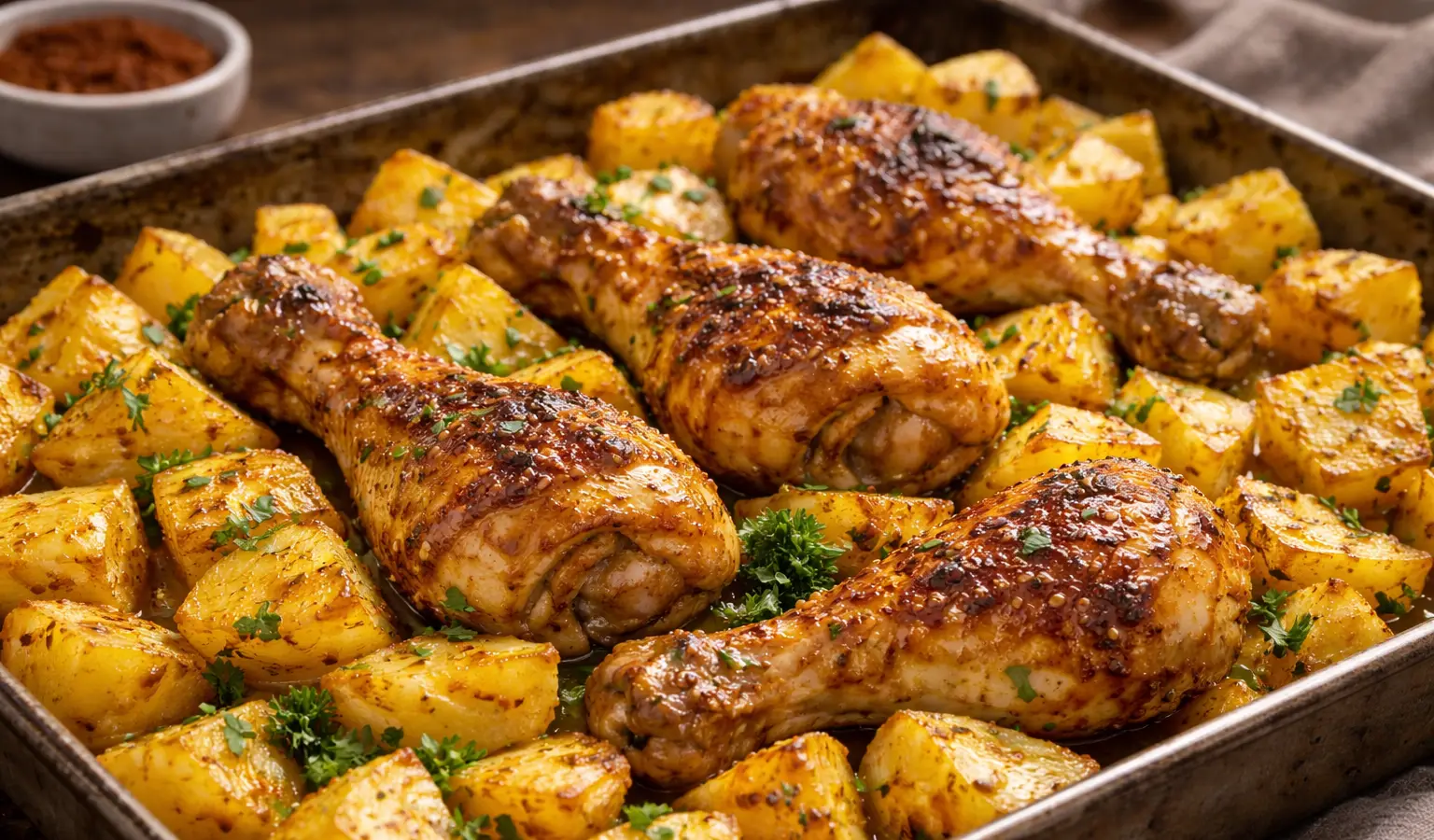 Kurczak miodowo-musztardowy z ziemniakami