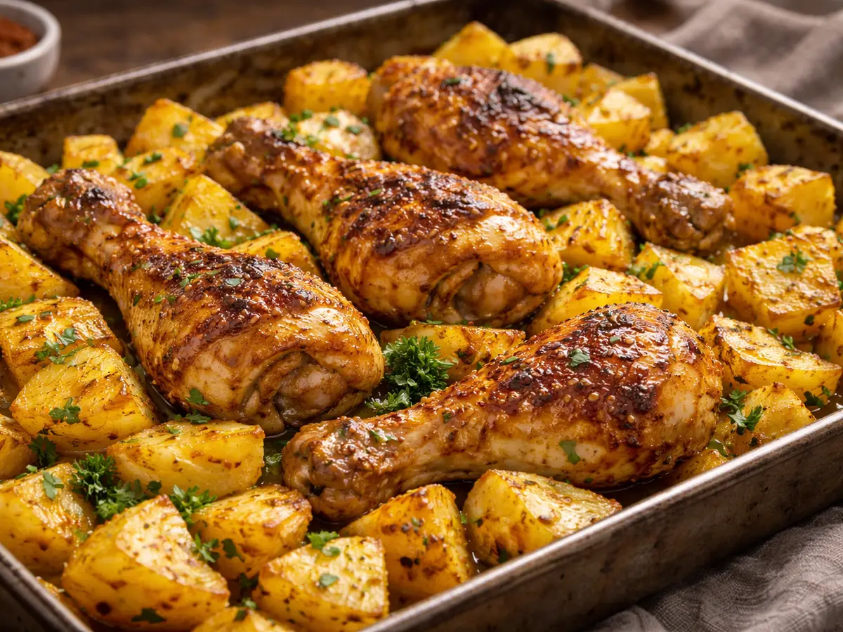 Kurczak miodowo-musztardowy z ziemniakami