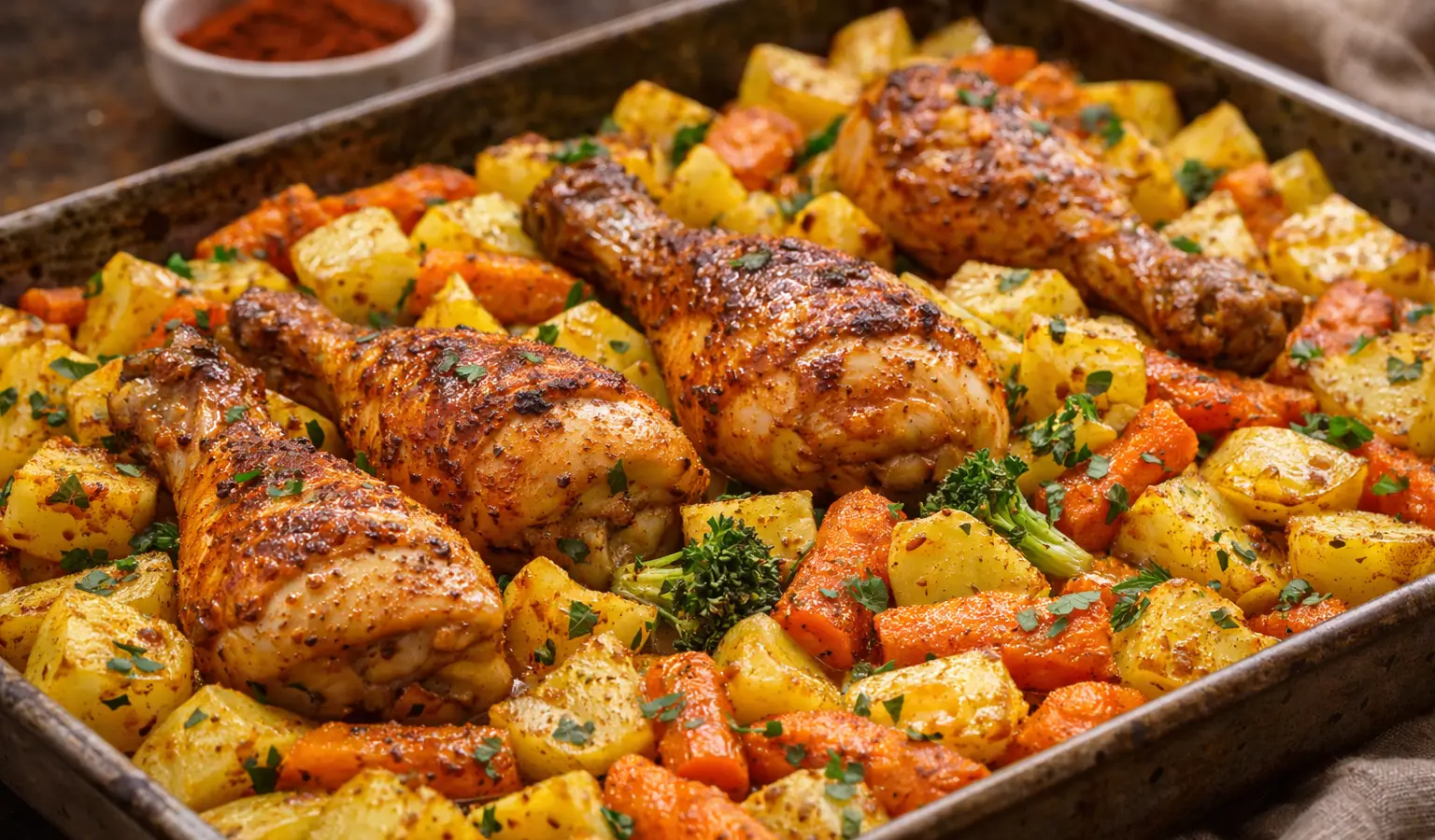 Kurczak pieczony z ziemniakami i marchewką