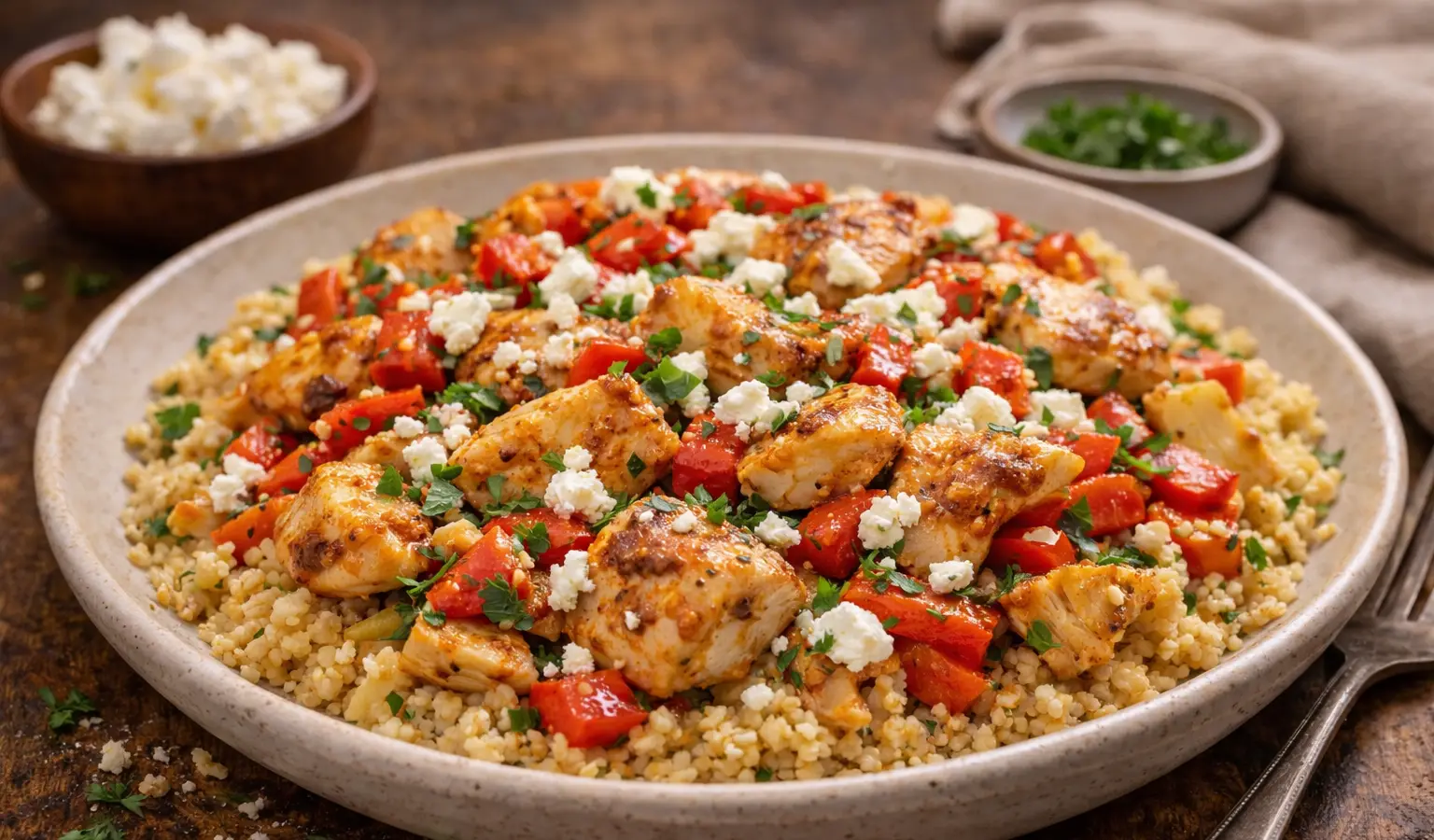 Kurczak po grecku z papryką i fetą