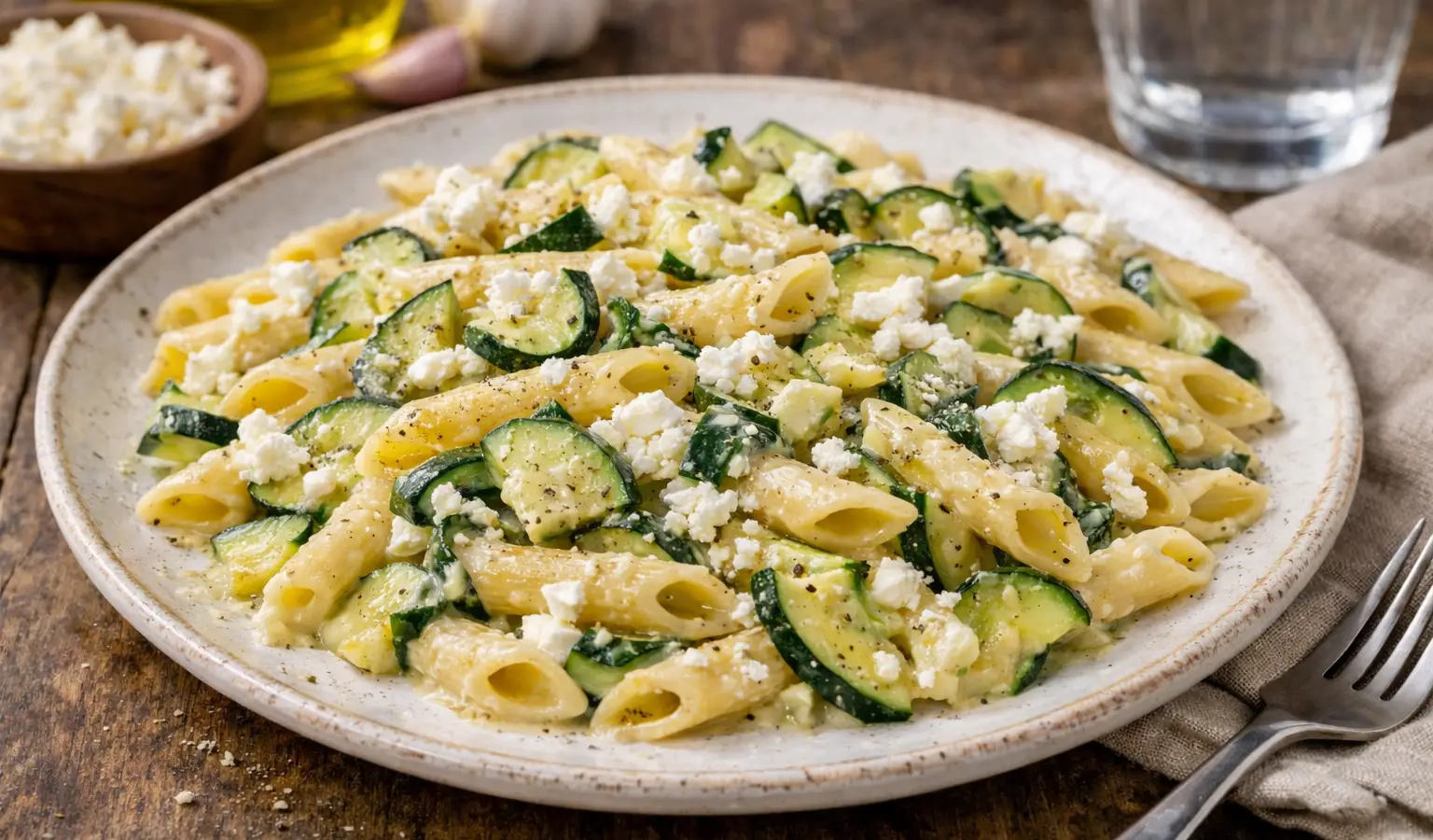 Makaron z cukinią i fetą